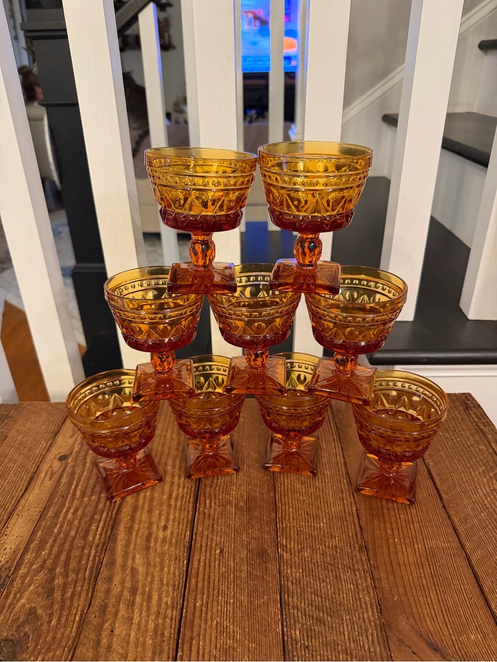 Vintage BOHO Farmhouse Amber Glass Dessert Coupes - Set of 9